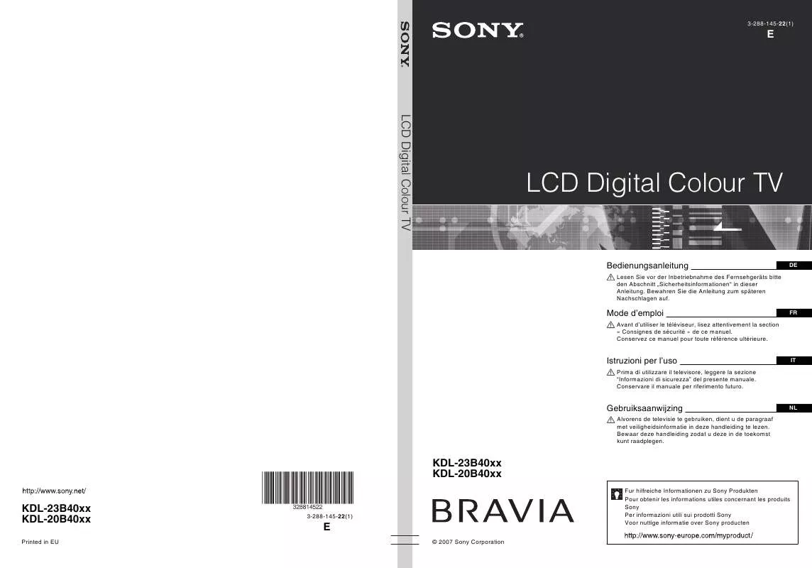 Mode d'emploi SONY KDL-20B4030