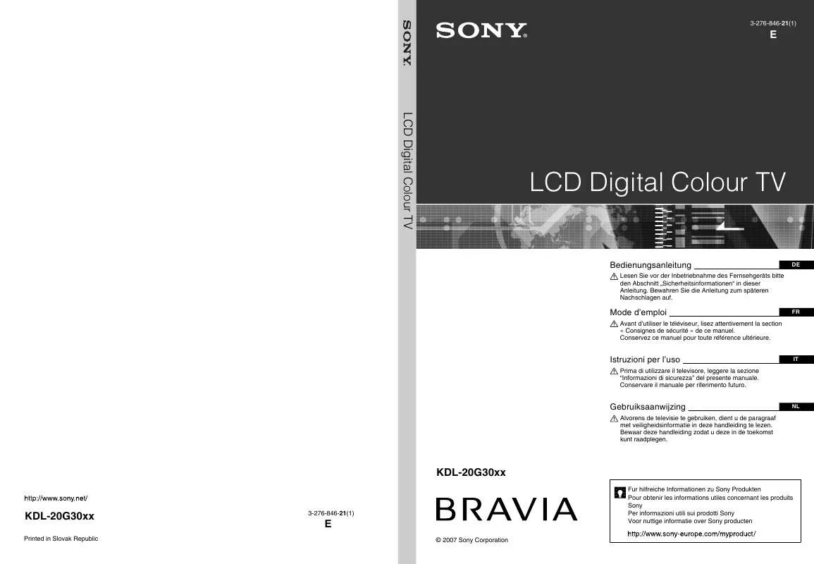 Mode d'emploi SONY KDL-20G3000