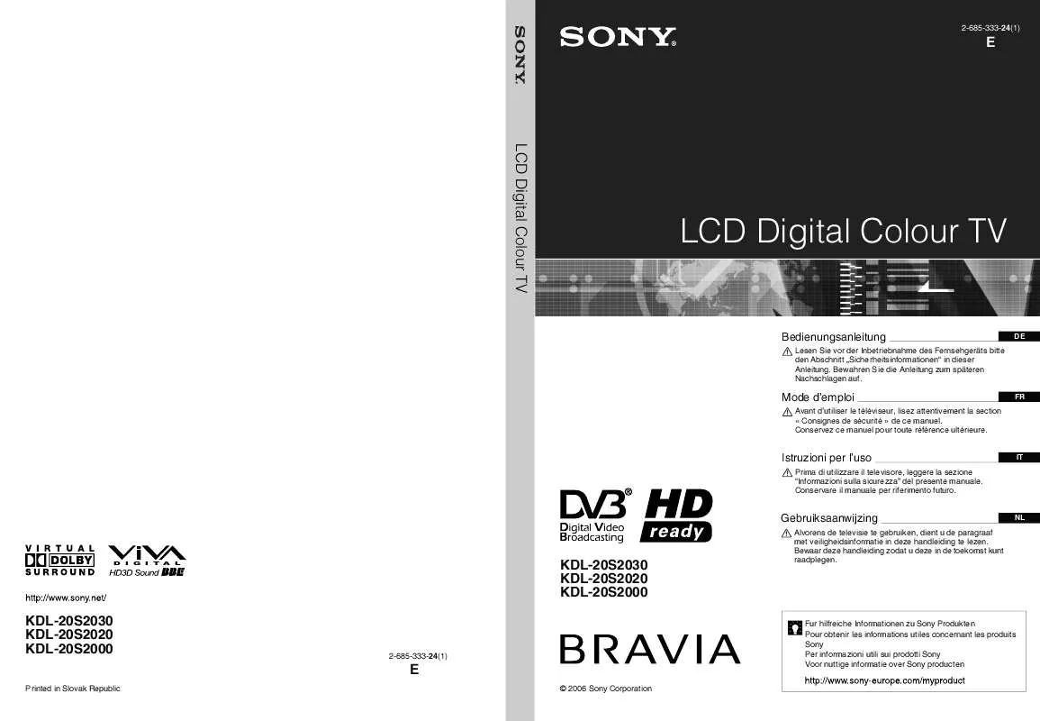 Mode d'emploi SONY KDL-20S2030