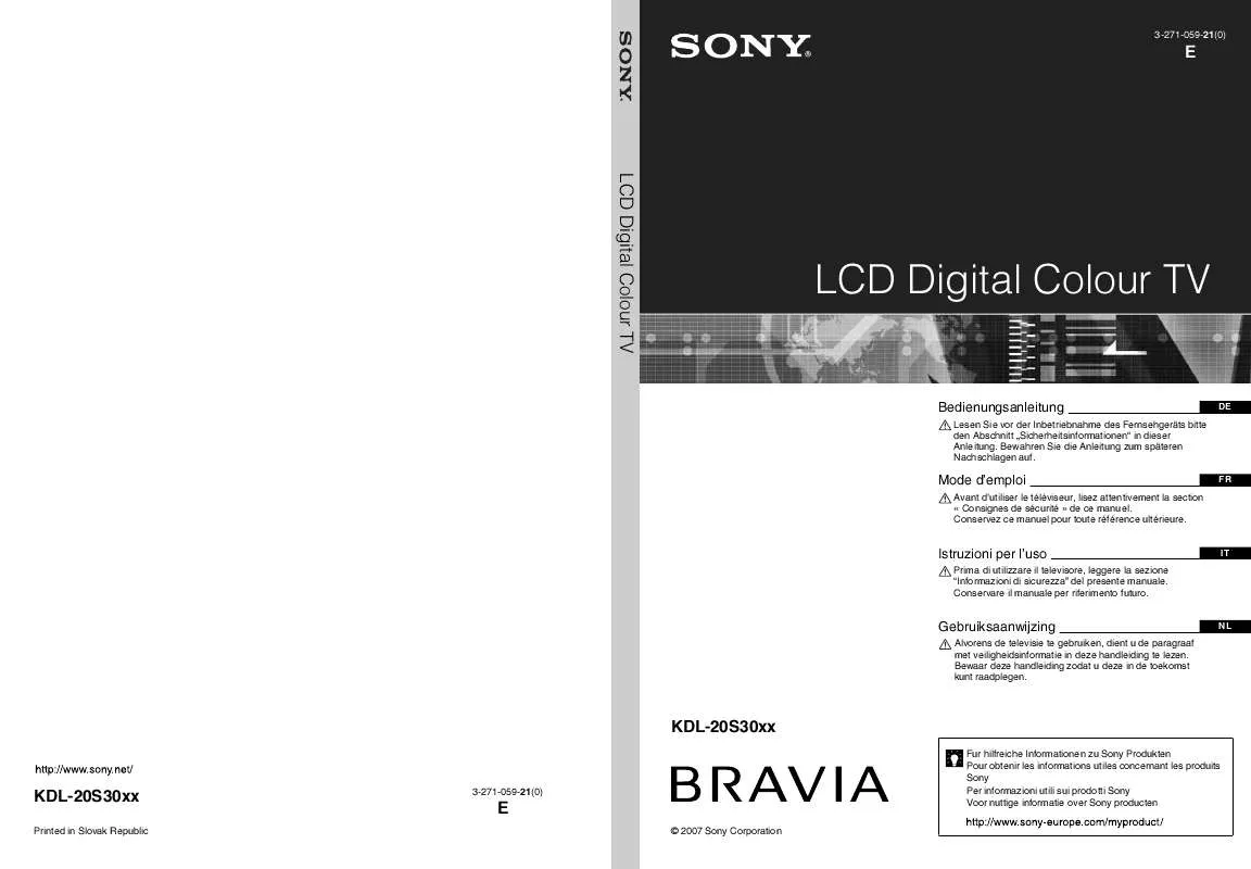 Mode d'emploi SONY KDL-20S3000