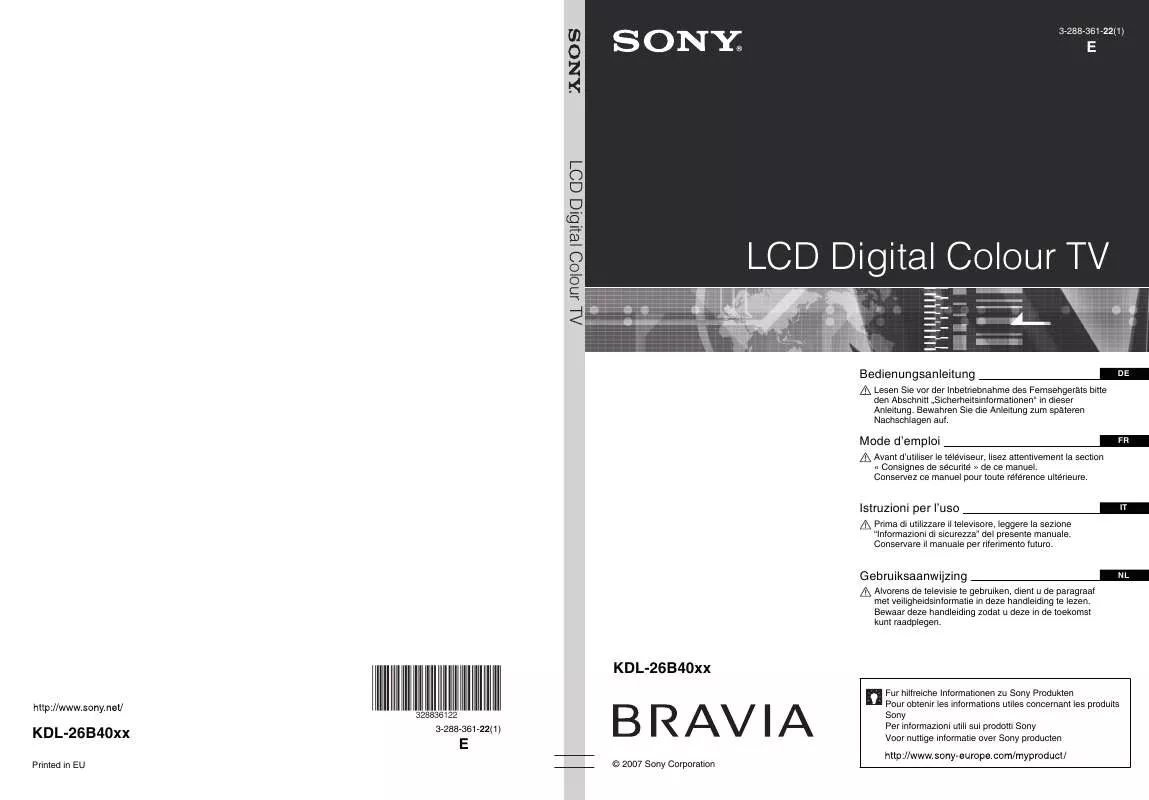 Mode d'emploi SONY KDL-26B4050