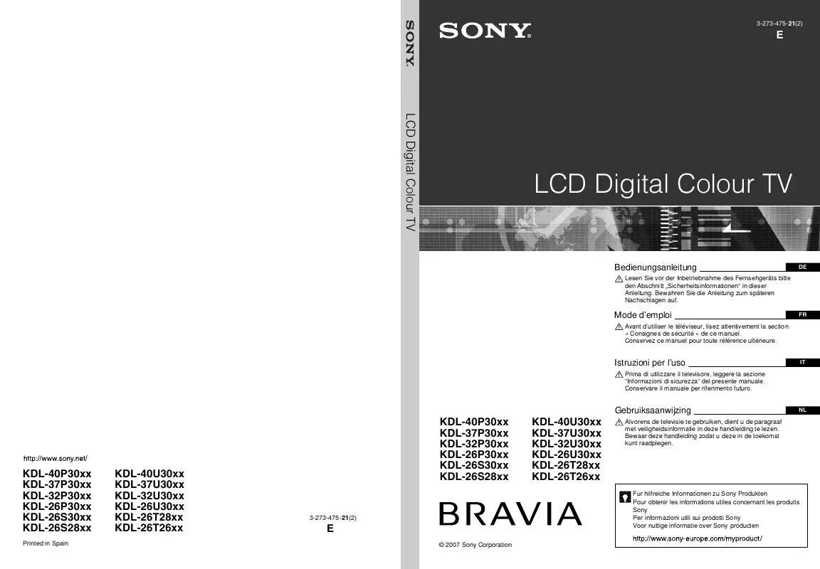 Mode d'emploi SONY KDL-26P3000