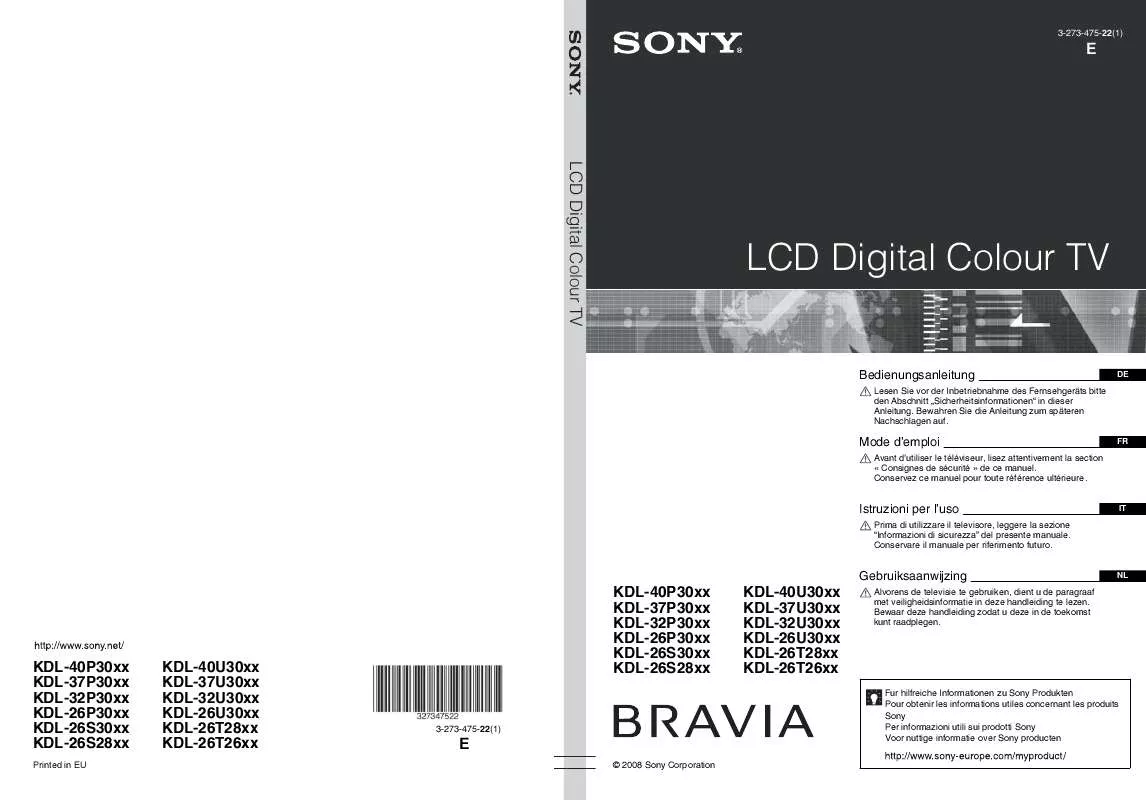 Mode d'emploi SONY KDL-26P302H