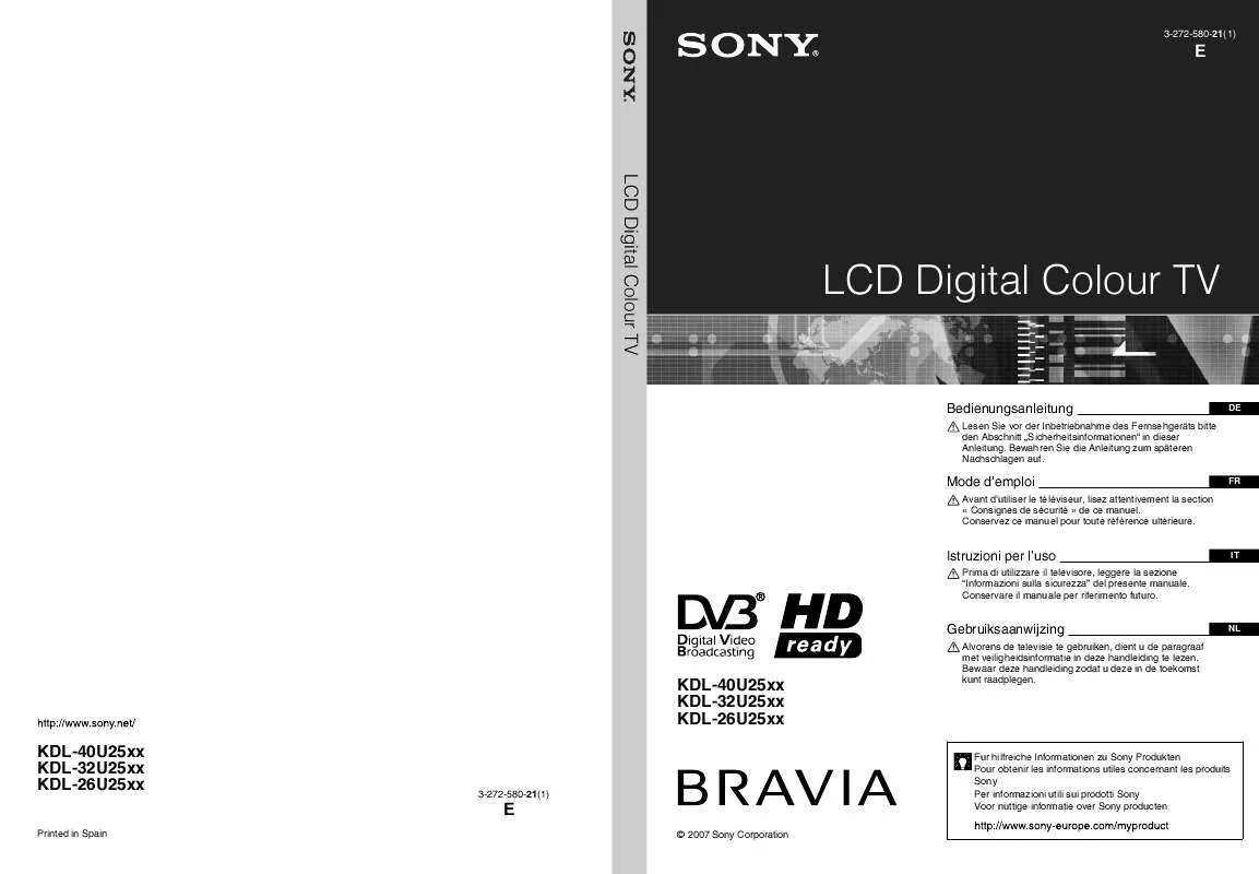 Mode d'emploi SONY KDL-26U2520