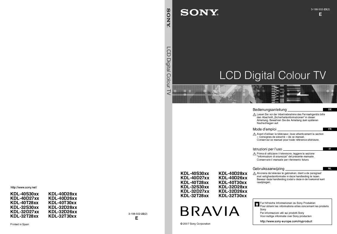 Mode d'emploi SONY KDL-32D2810