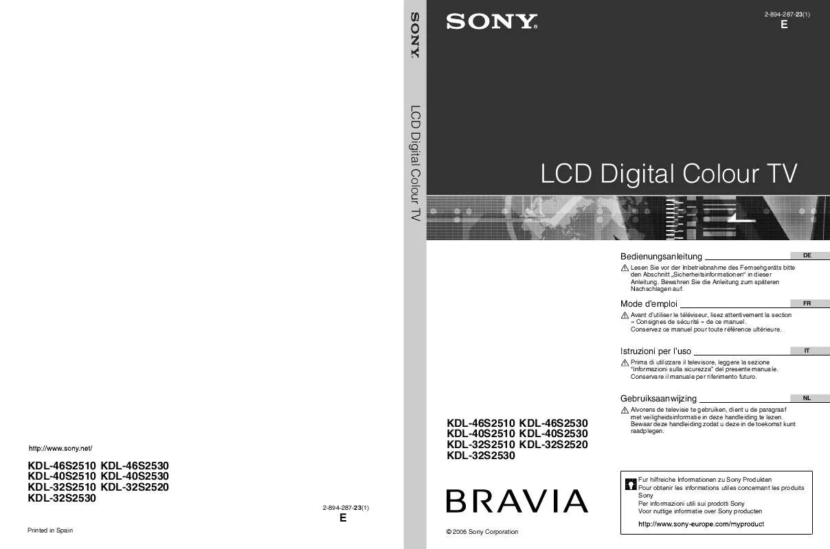 Mode d'emploi SONY KDL-32S2510