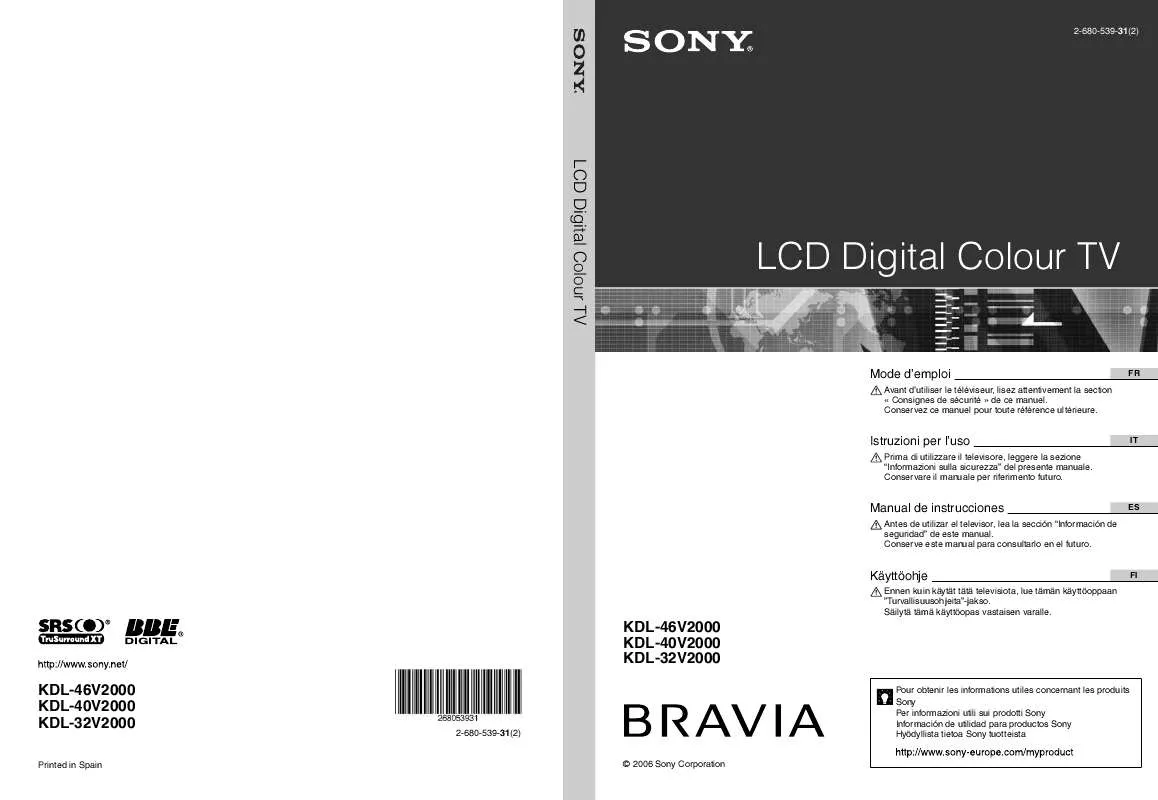 Mode d'emploi SONY KDL-32V2000