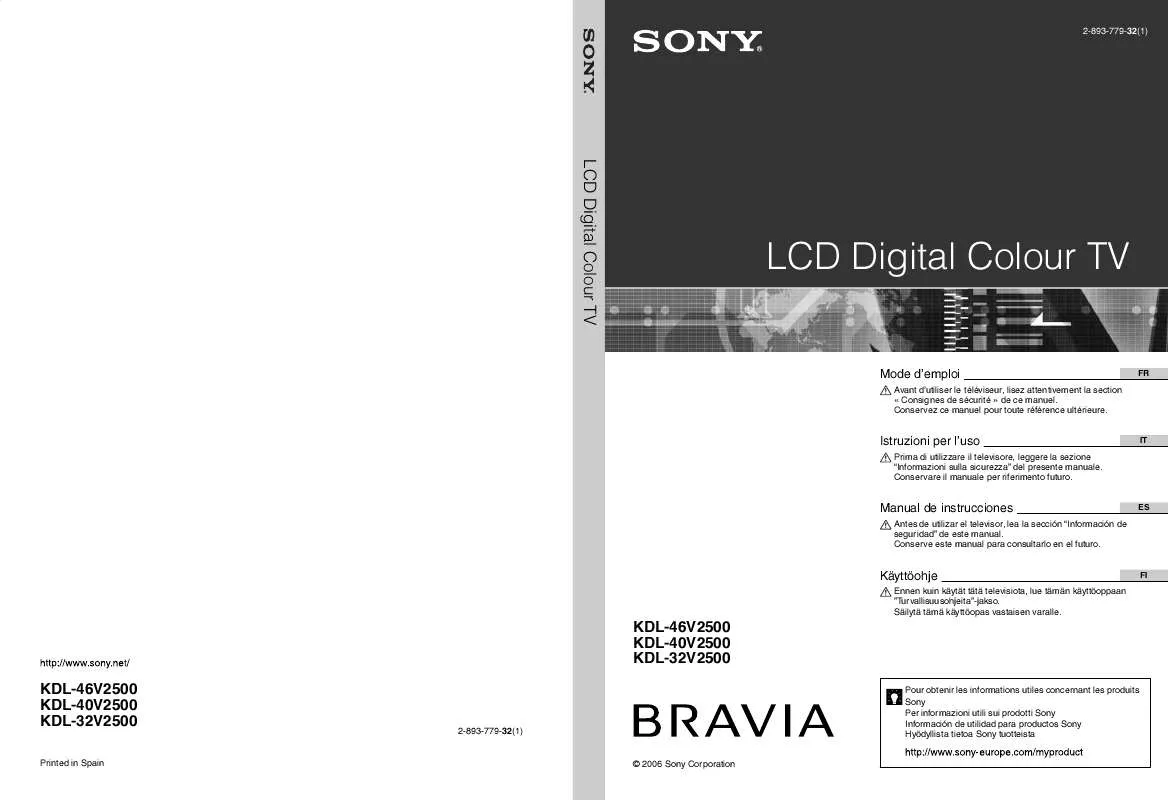 Mode d'emploi SONY KDL-40V2500