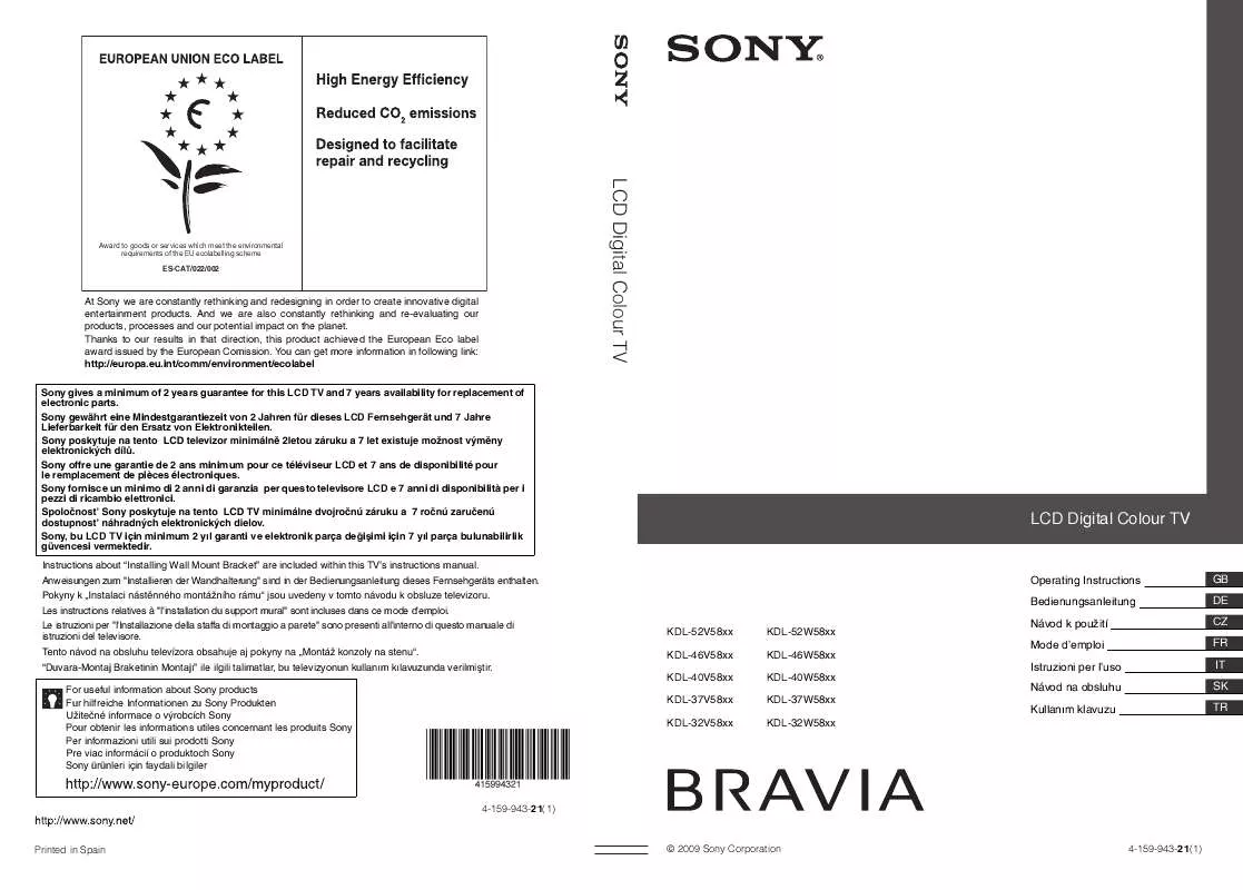 Mode d'emploi SONY KDL-46V5800