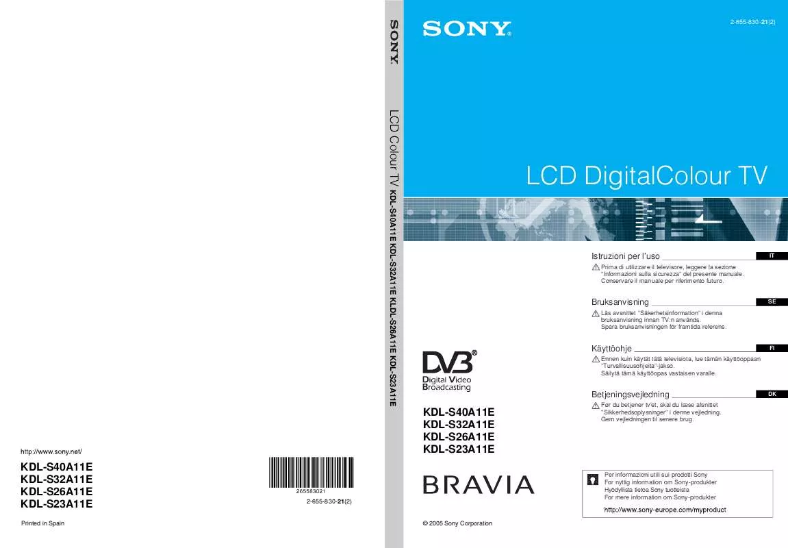 Mode d'emploi SONY KDL-S26A11E