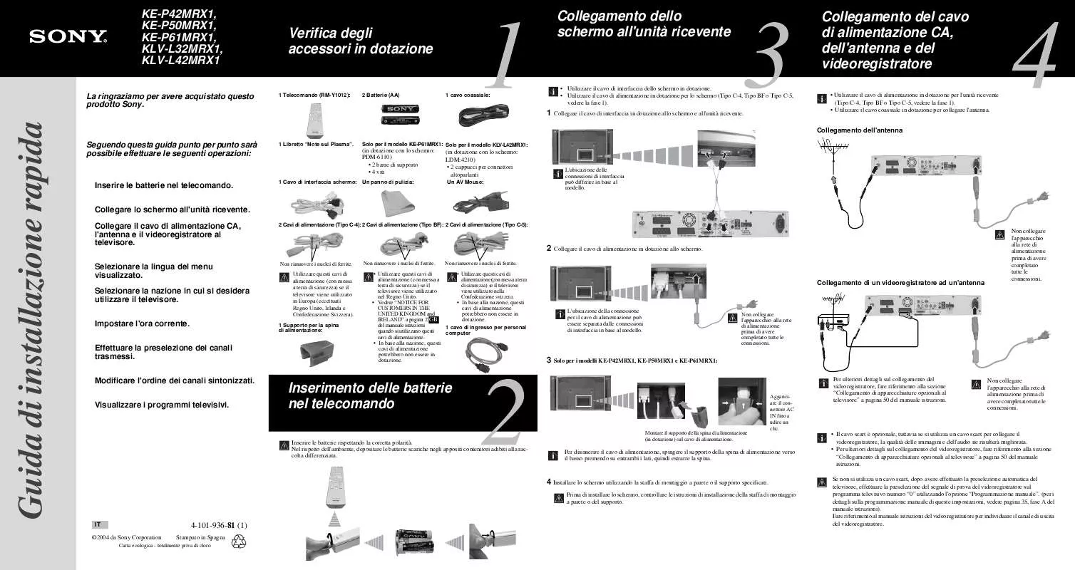 Mode d'emploi SONY KE-P42MRX1