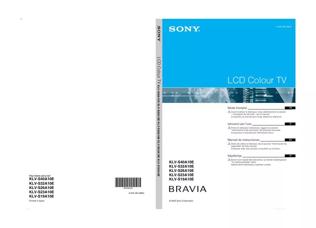 Mode d'emploi SONY KLV-S19A10E