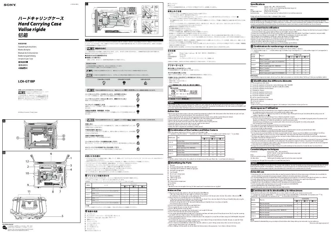 Mode d'emploi SONY LCH-GT1BP