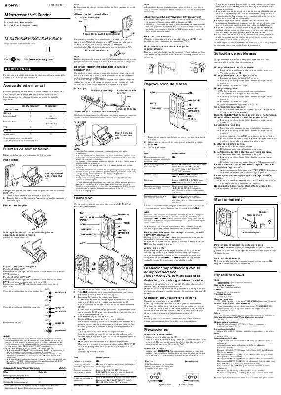 Mode d'emploi SONY M-540V