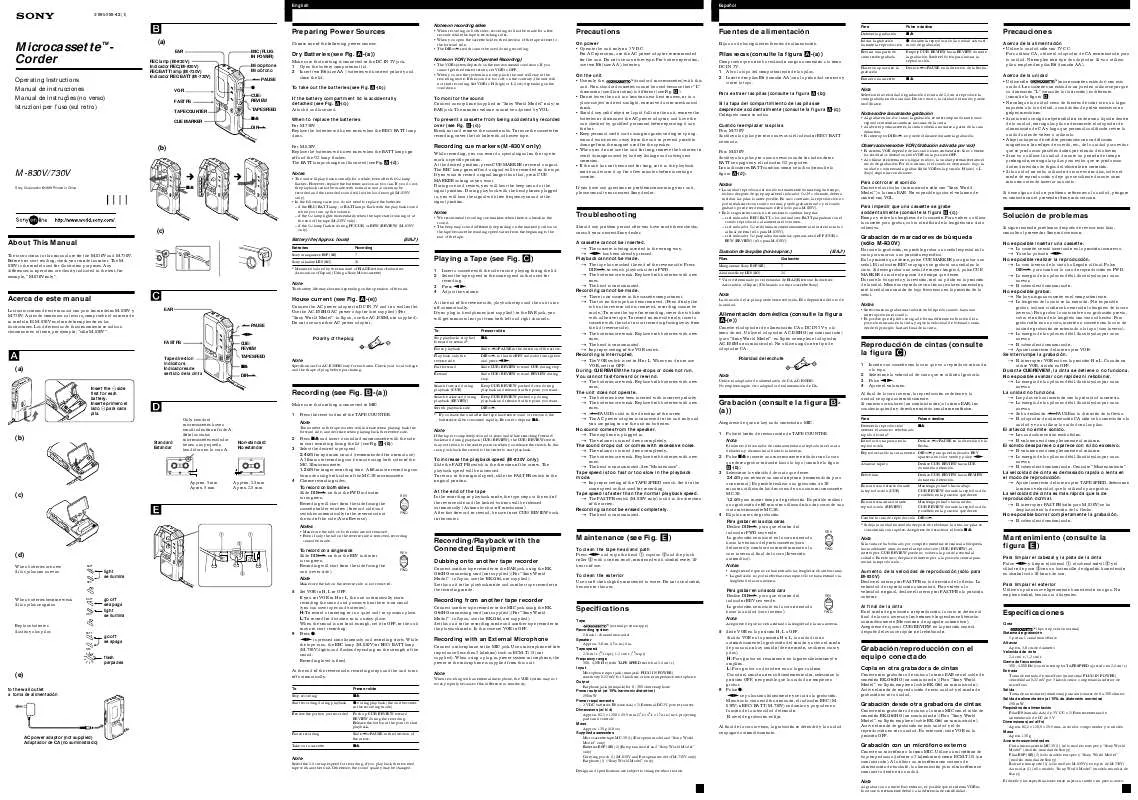 Mode d'emploi SONY M-730V