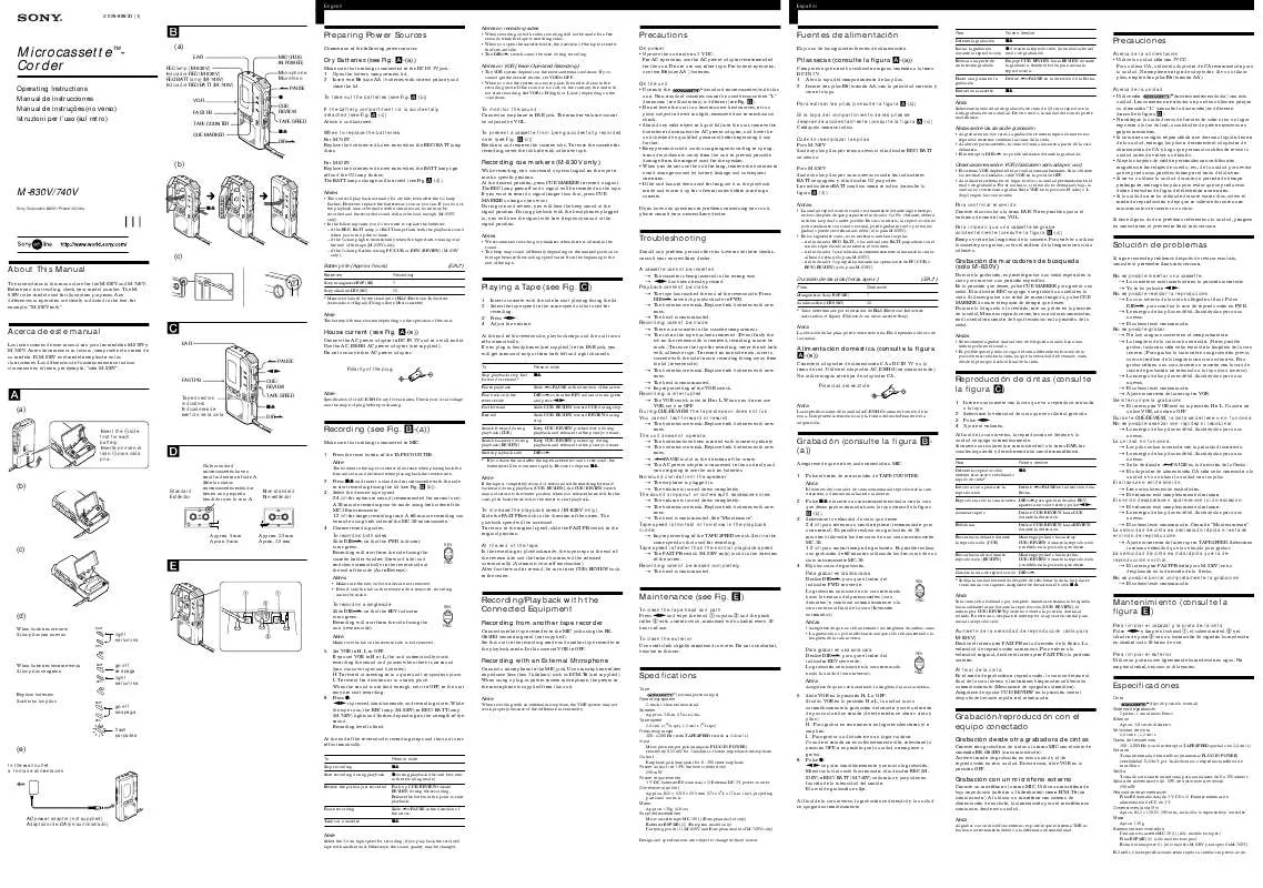 Mode d'emploi SONY M-830V