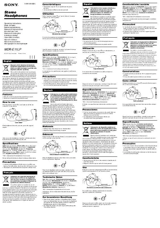 Mode d'emploi SONY MDR-E11LP