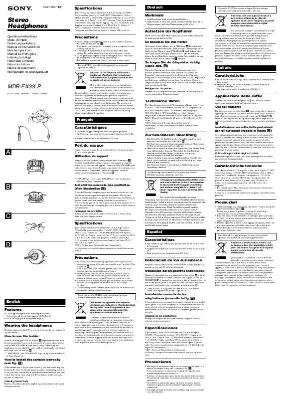 Mode d'emploi SONY MDR-EX32LP