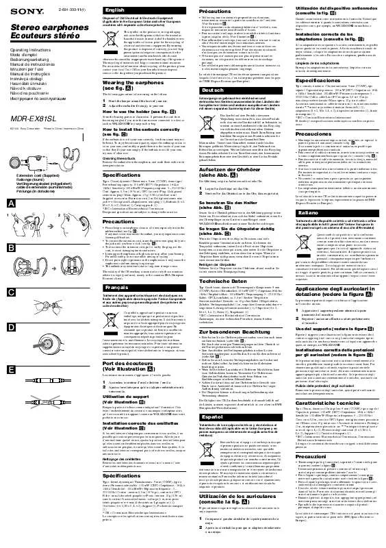 Mode d'emploi SONY MDR-EX81SL