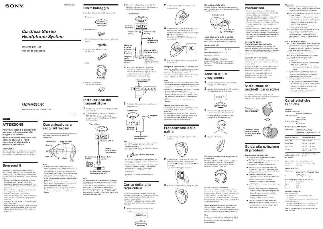 Mode d'emploi SONY MDR-IF230RK