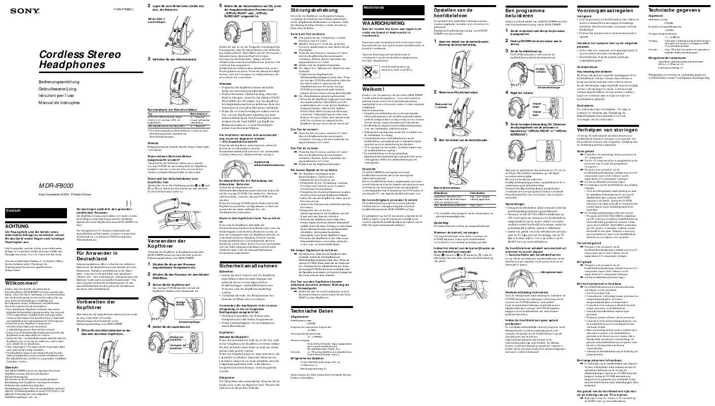 Mode d'emploi SONY MDR-IF8000