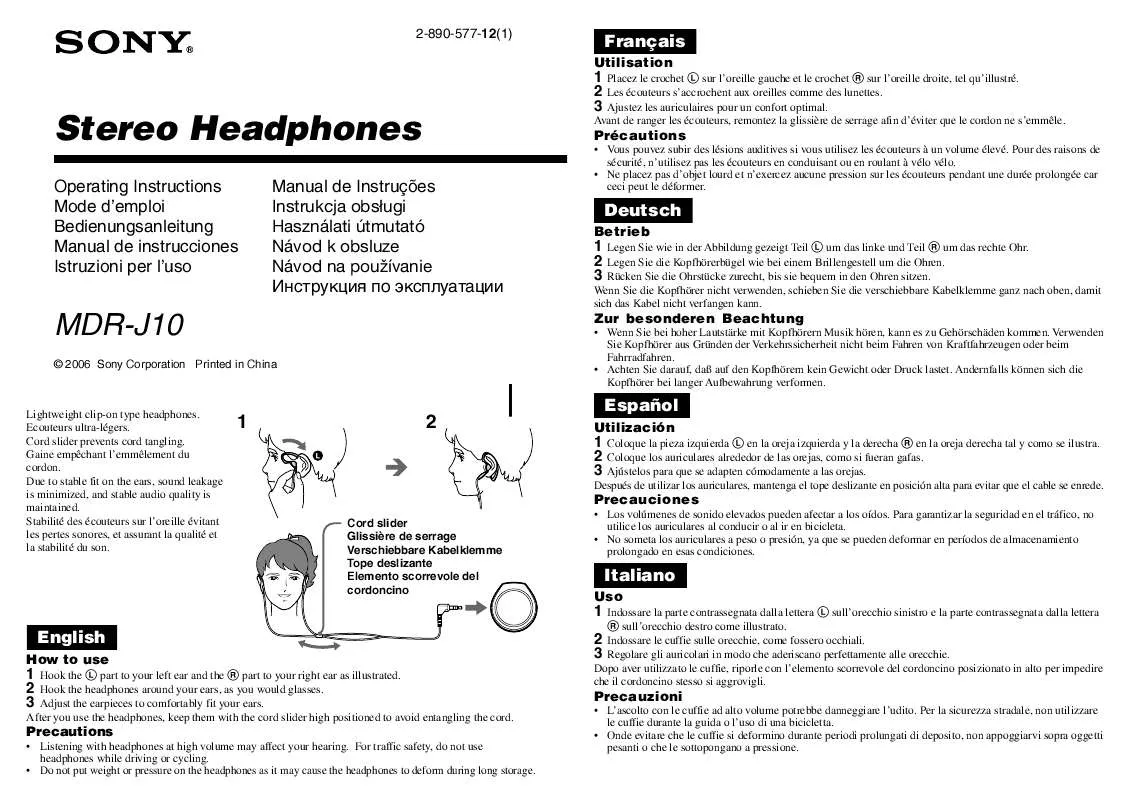 Mode d'emploi SONY MDR-J10