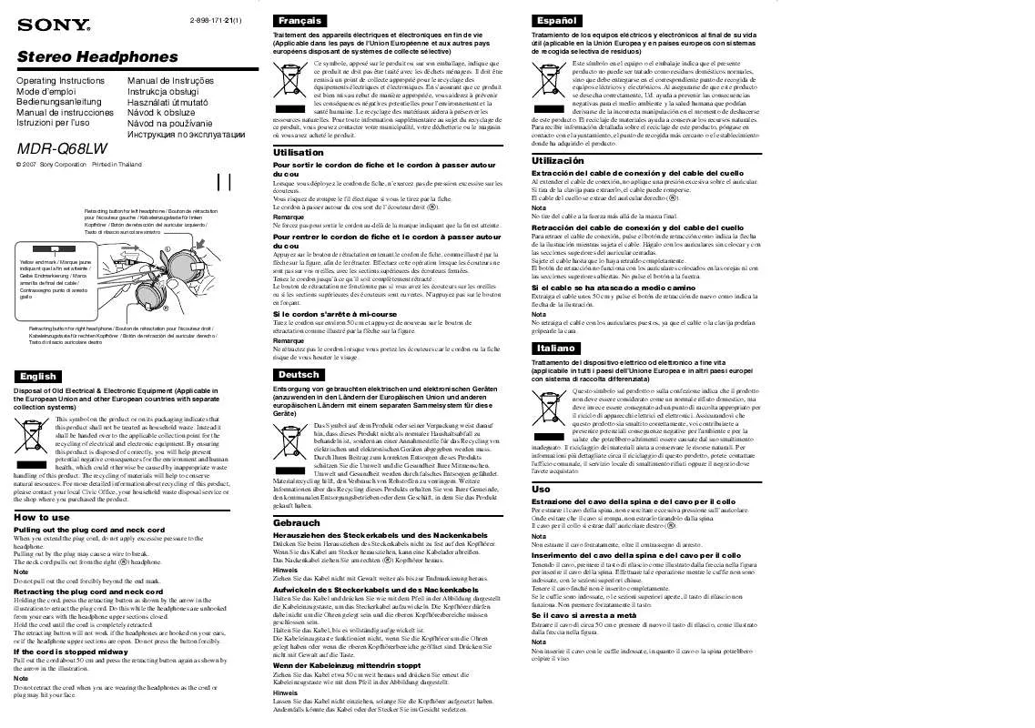 Mode d'emploi SONY MDR-Q68LW