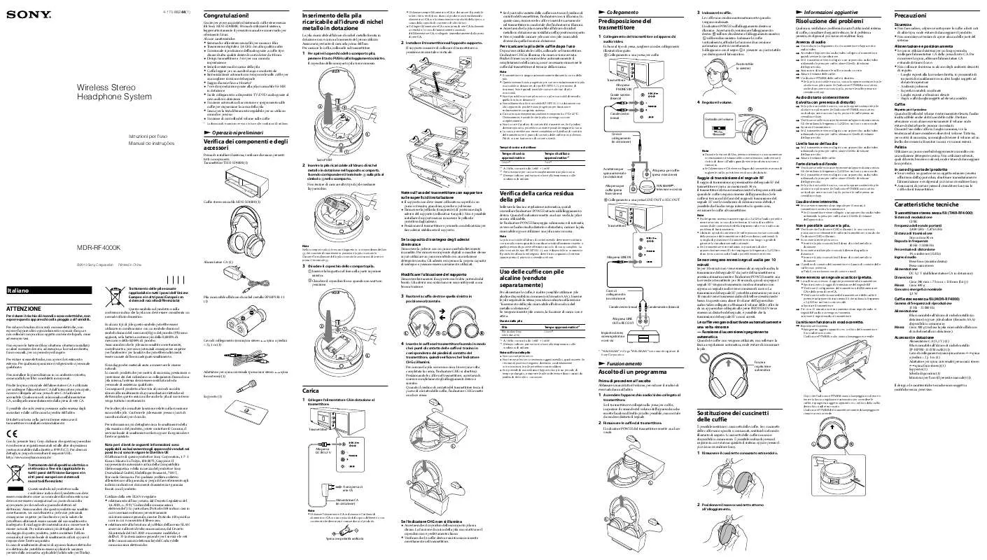 Mode d'emploi SONY MDR-RF4000K