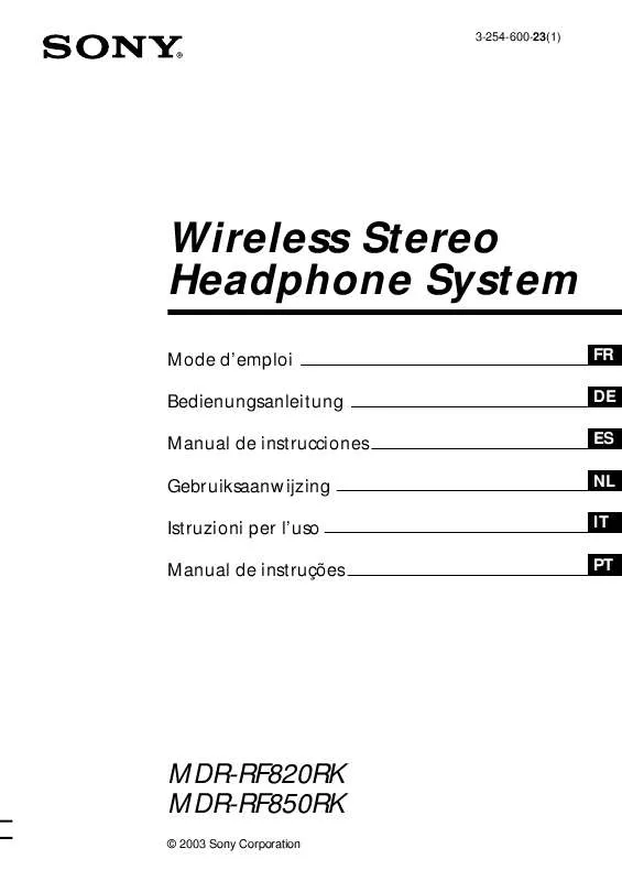 Mode d'emploi SONY MDR-RF820RK