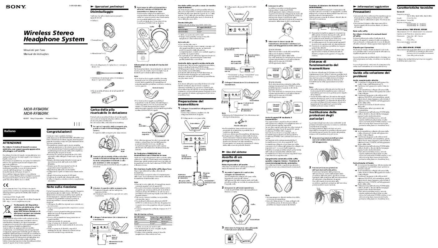 Mode d'emploi SONY MDR-RF860RK