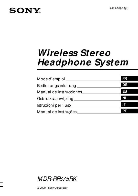 Mode d'emploi SONY MDR-RF875RK