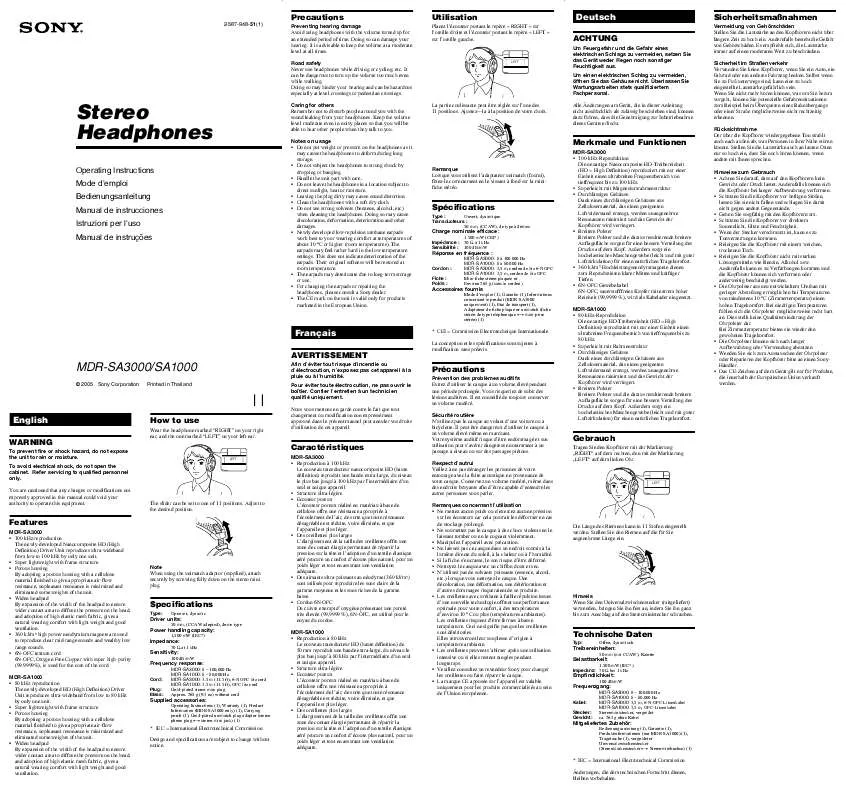 Mode d'emploi SONY MDR-SA1000