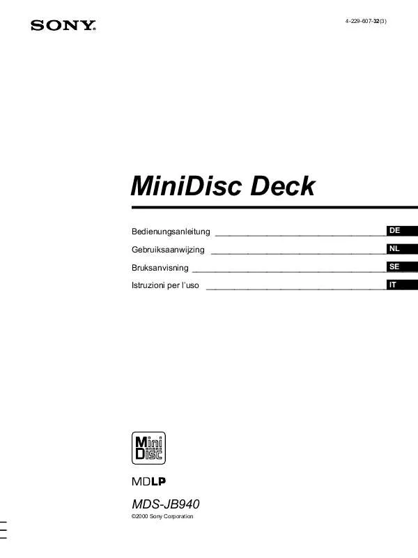 Mode d'emploi SONY MDS-JB940