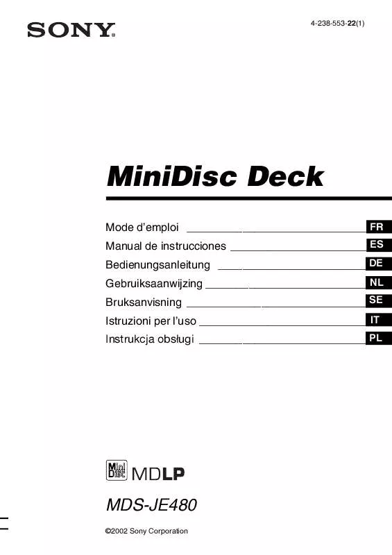 Mode d'emploi SONY MDS-JE480