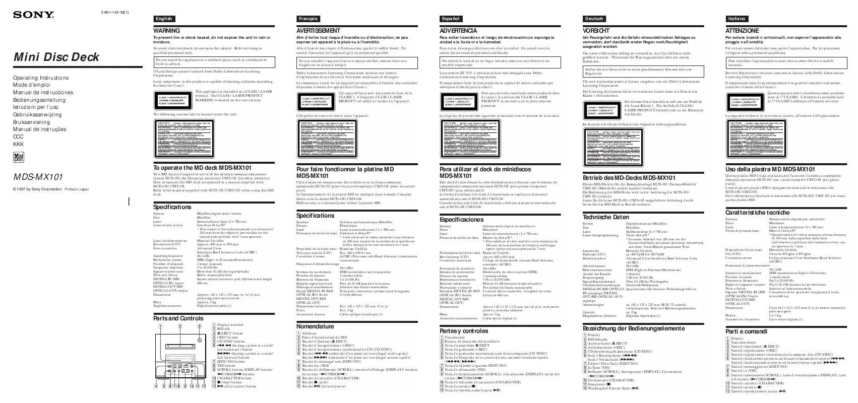 Mode d'emploi SONY MDS-MX101