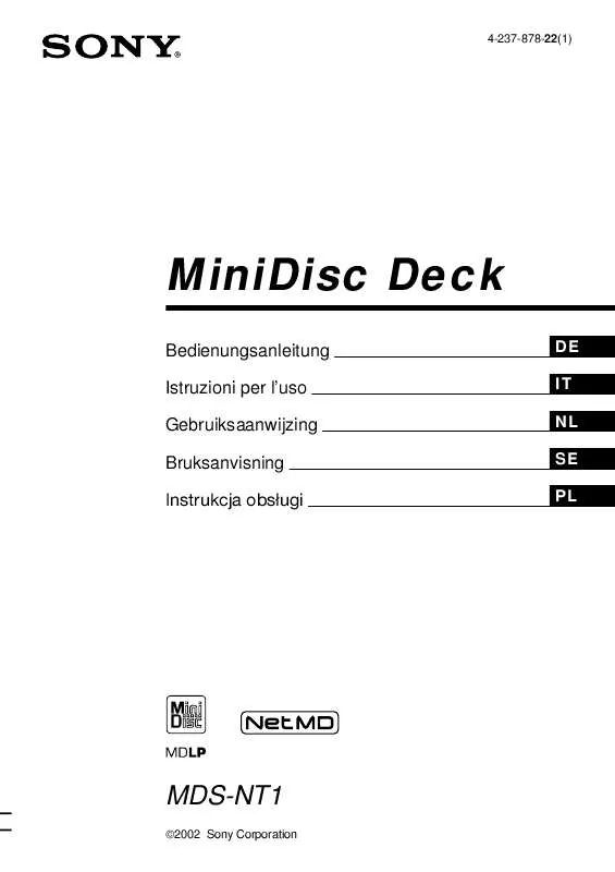 Mode d'emploi SONY MDS-NT1