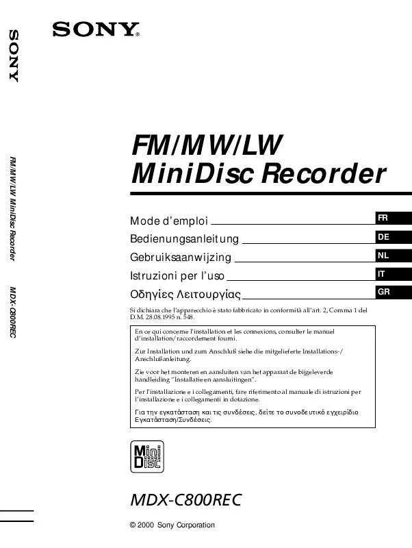 Mode d'emploi SONY MDX-C800REC