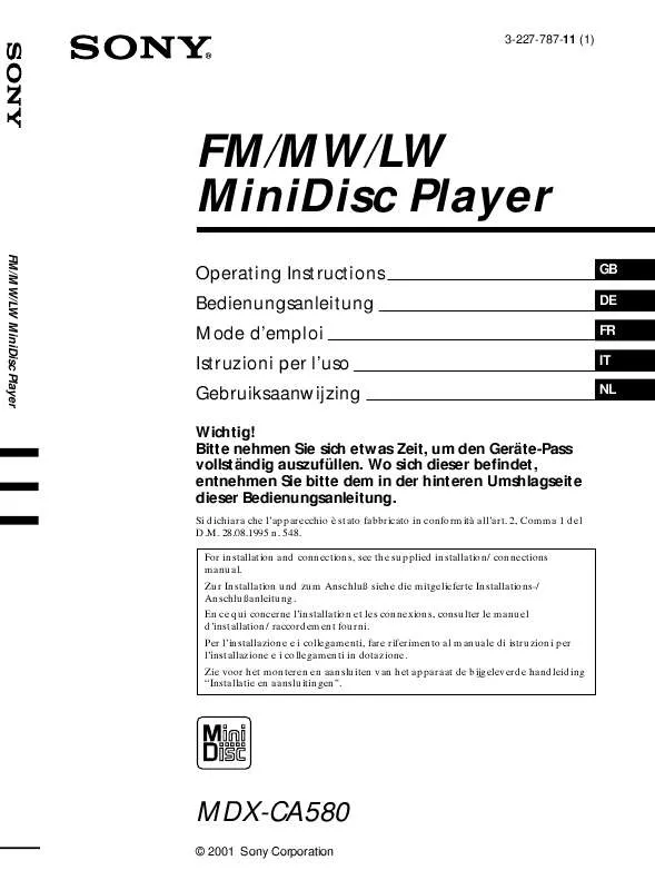 Mode d'emploi SONY MDX-CA580