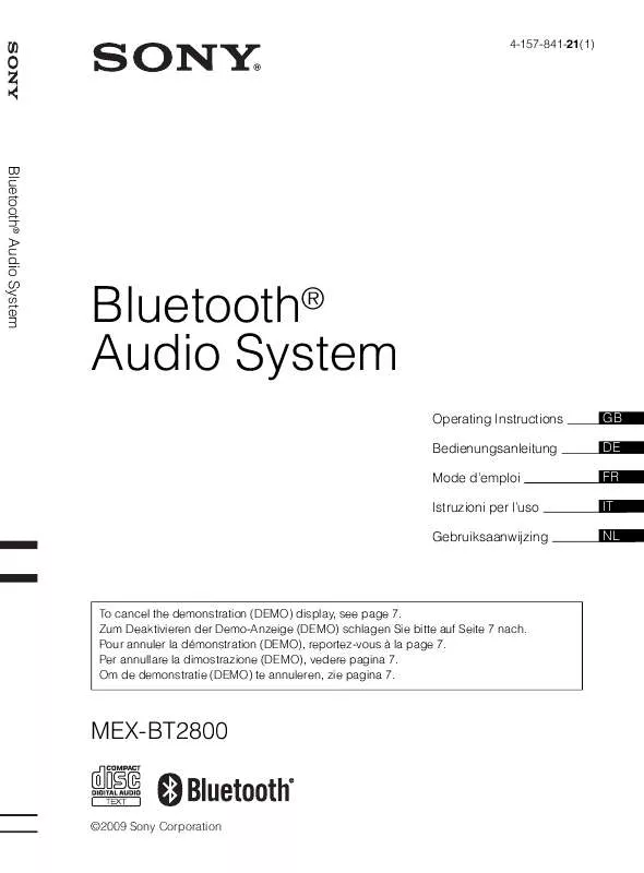 Mode d'emploi SONY MEX-BT2800