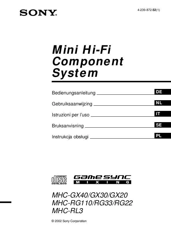 Mode d'emploi SONY MHC-RG110