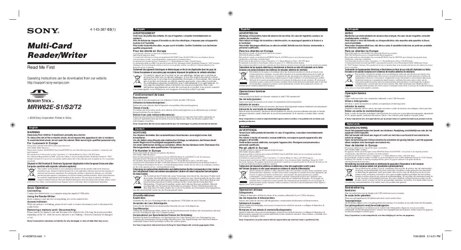 Mode d'emploi SONY MRW62E-S2