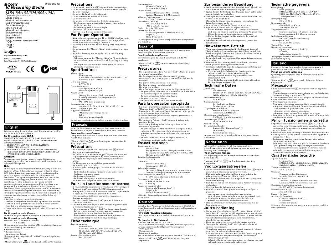 Mode d'emploi SONY MSA-128A