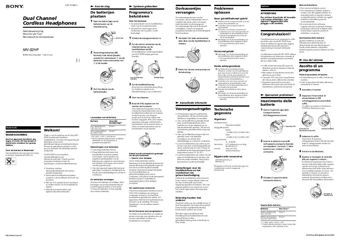 Mode d'emploi SONY MV-02HP