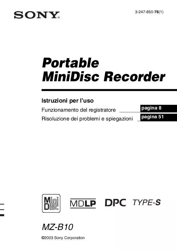 Mode d'emploi SONY MZ-B10