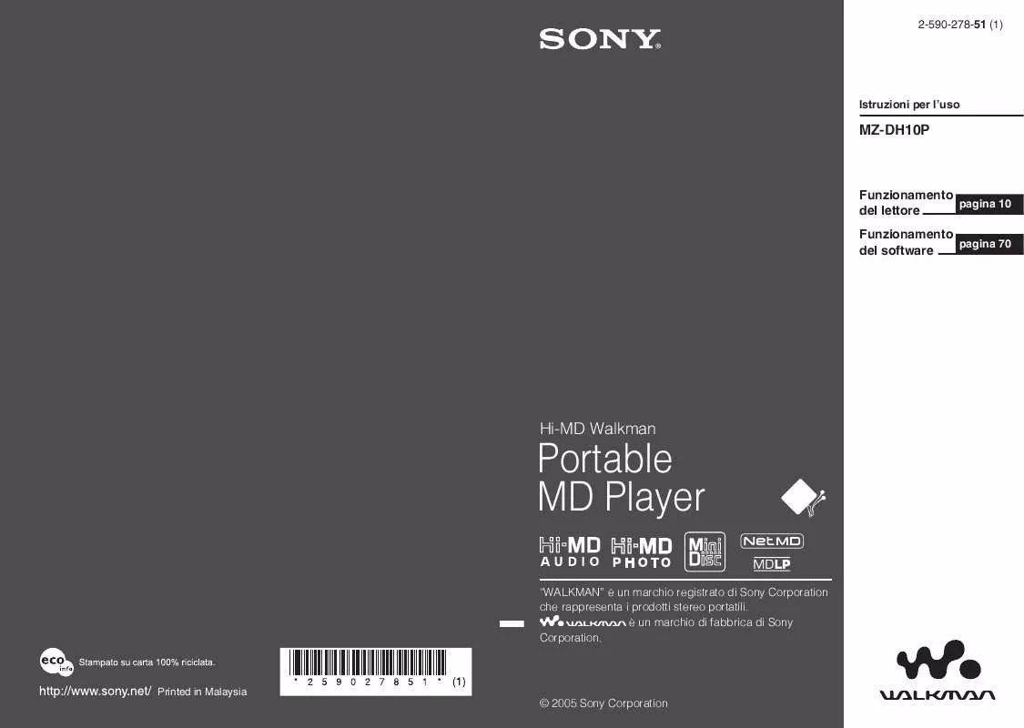 Mode d'emploi SONY MZ-DH10P