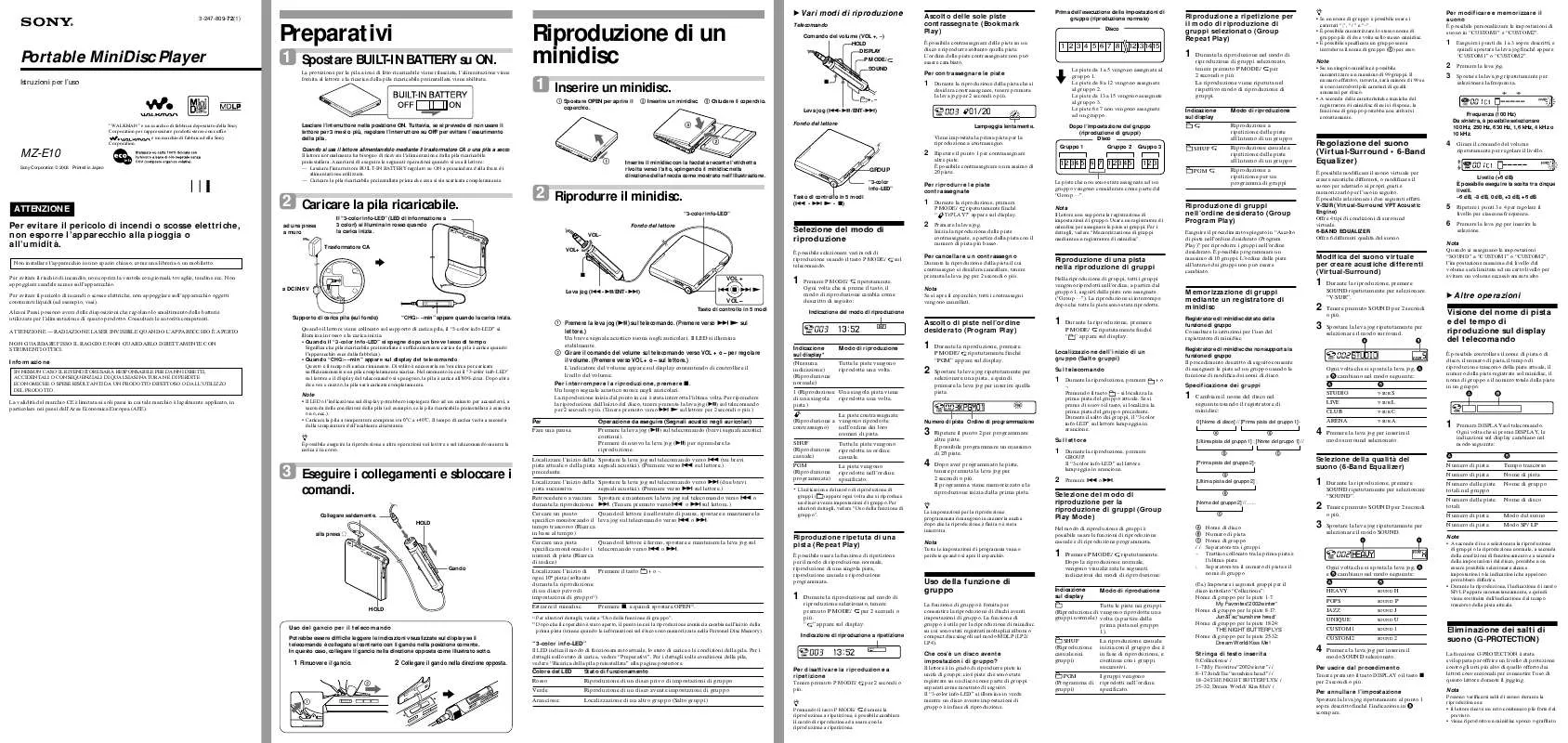 Mode d'emploi SONY MZ-E10