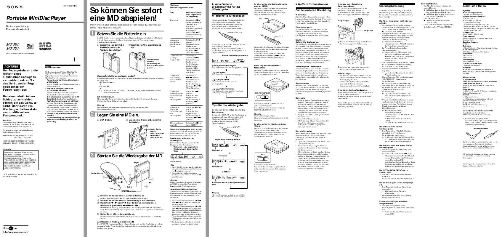 Mode d'emploi SONY MZ-E60