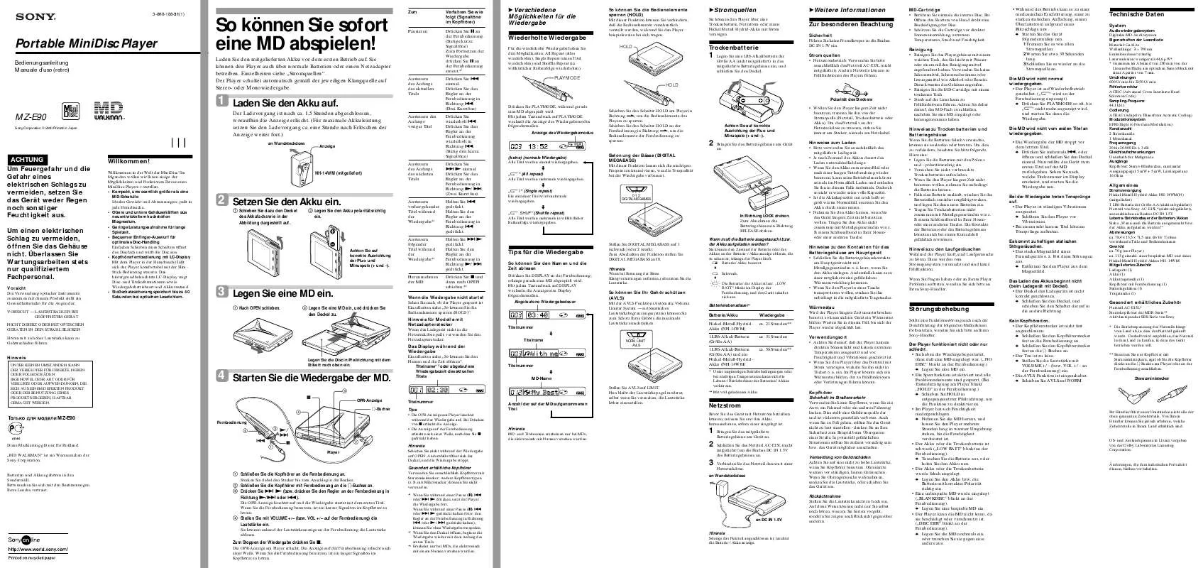 Mode d'emploi SONY MZ-E90