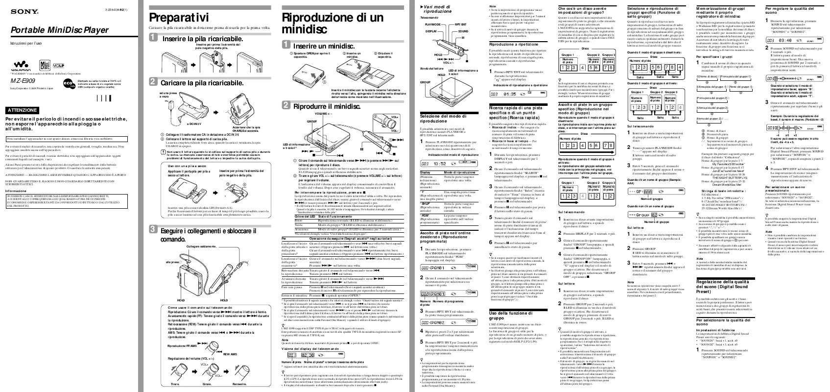 Mode d'emploi SONY MZ-E909