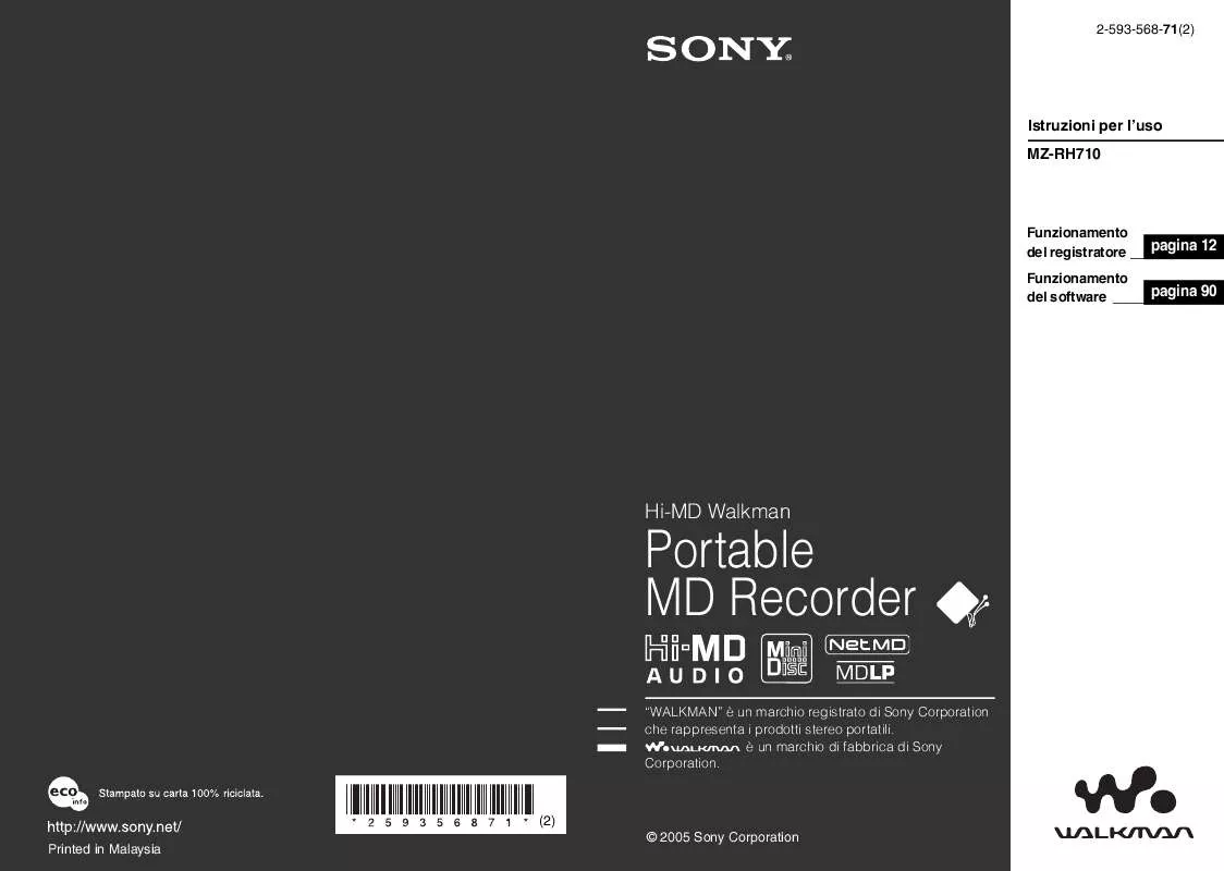 Mode d'emploi SONY MZ-RH710